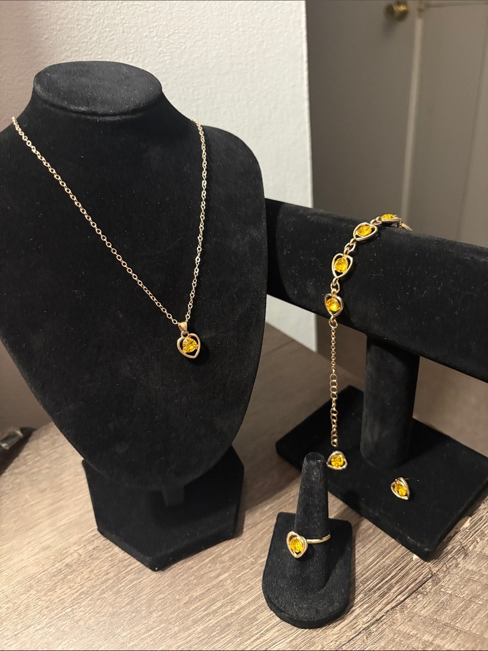 Gold-Tone Yellow Crystal Heart Jewelry Set - Women